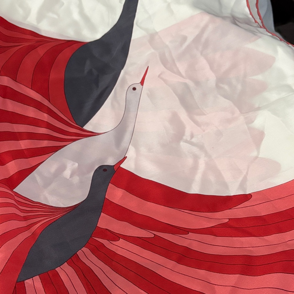 Gres Red and Gray Bird Pattern Scarf